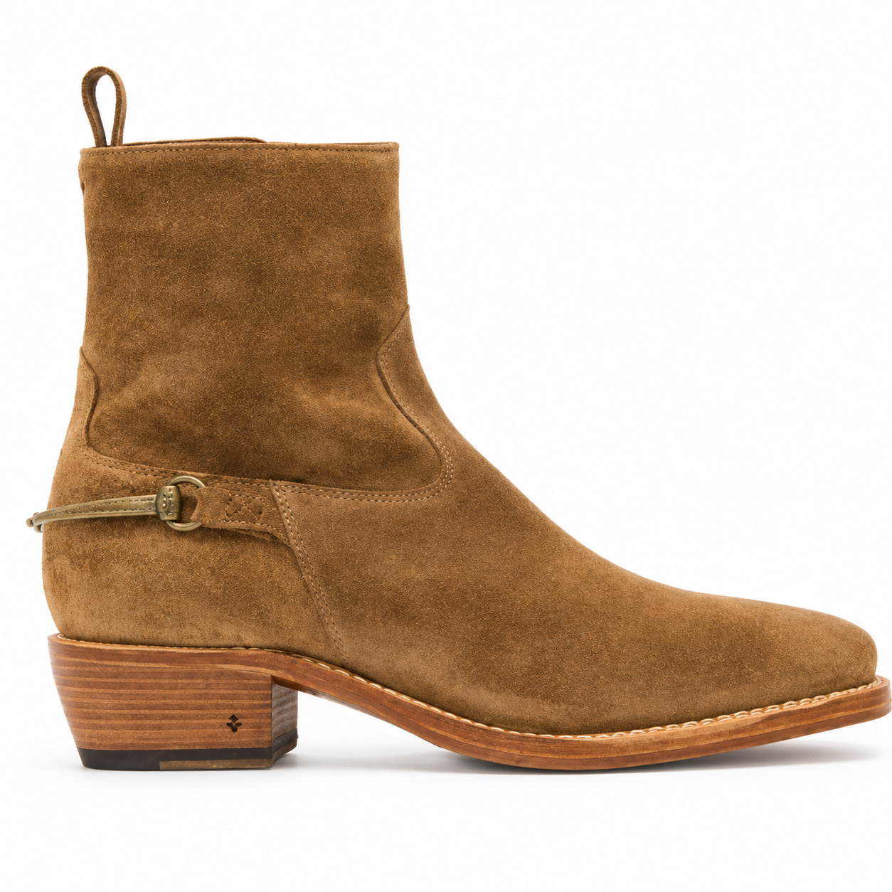 Men's leather western bit boot with stacked heel